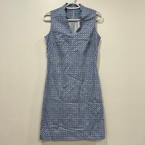 J Mclaughlin Vilma Dress 2 NWT $198 Sleeveless‎ Collar Catalina Stretch Blue Geo